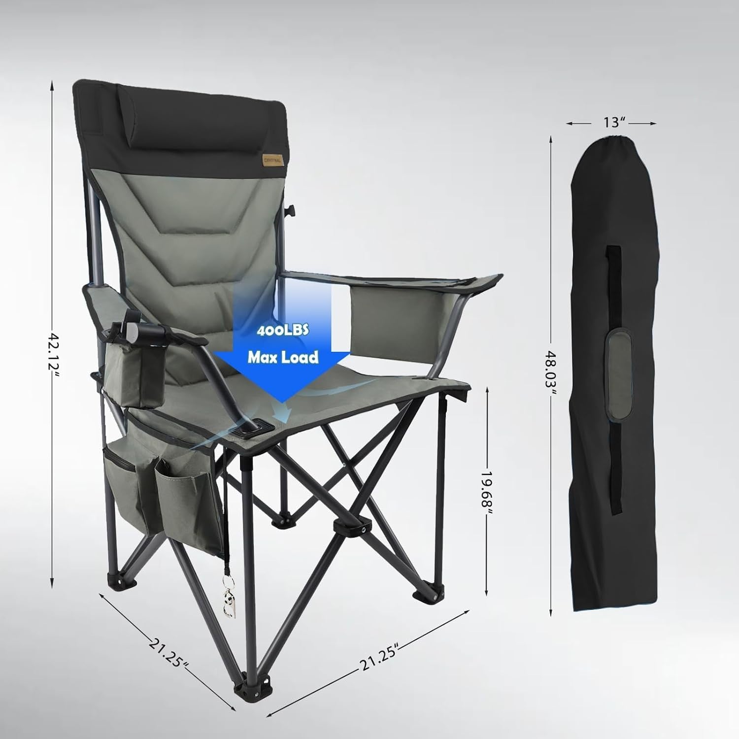 Heavy Duty Folding Camping Chair 400lbs Padded Steel Frame Cup Holder BBQ