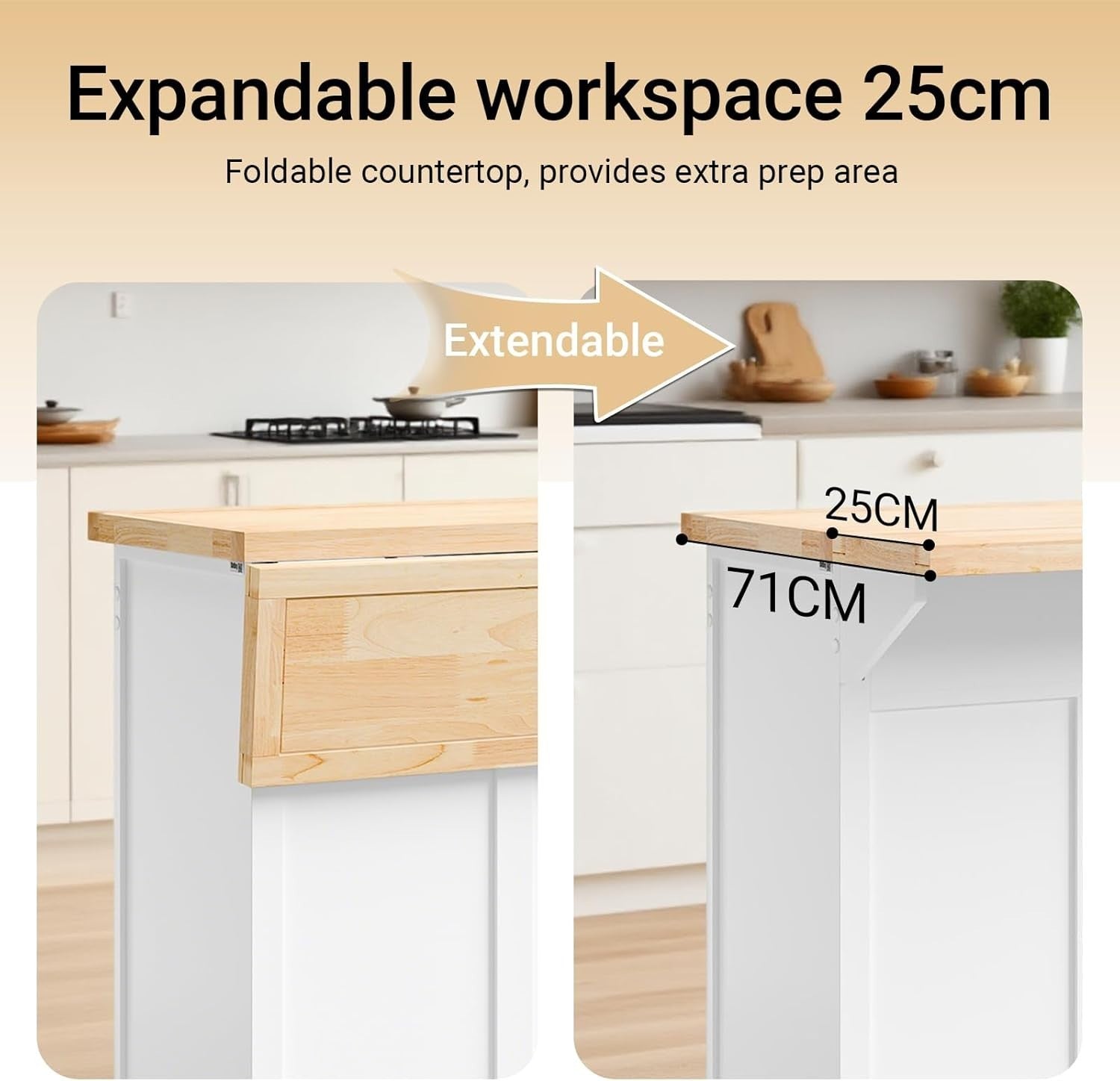Rolling Kitchen Island Cart Extendable Worktop Drawers