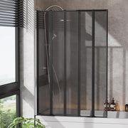 Black 5 Panel Folding Shower Screen 1200x1400mm Tempered Glass Bath Screen