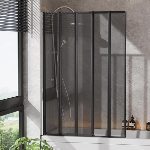 Black 5 Panel Folding Shower Screen 1200x1400mm Tempered Glass Bath Screen