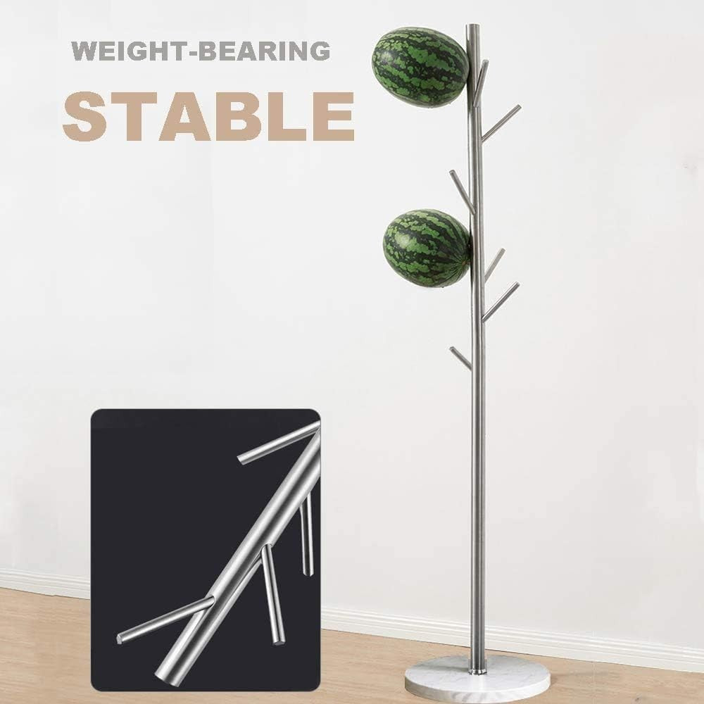 Modern Freestanding Coat Rack Metal Stand | Marble Base Silver Hall Tree
