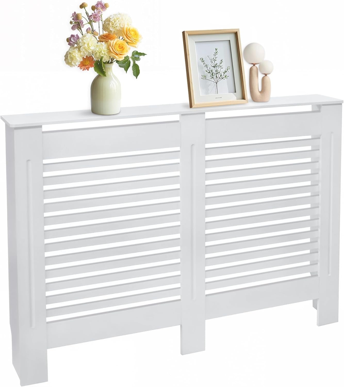 Large White Radiator Cover Cabinet 101cm Tall MDF Horizontal Slat Heater Cover