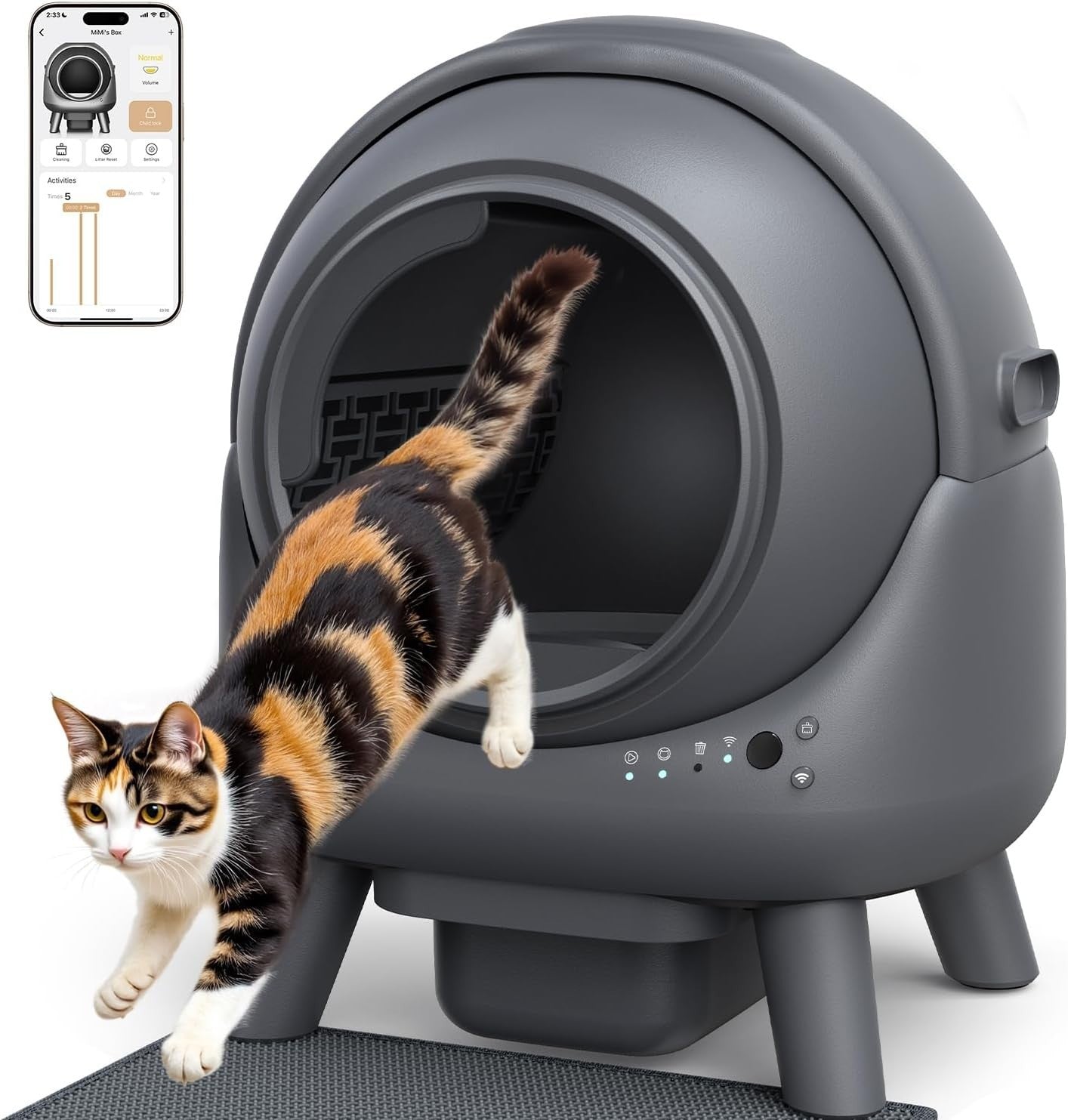 65L Self Cleaning Cat Litter Box App Control Odor Control Multi Cat