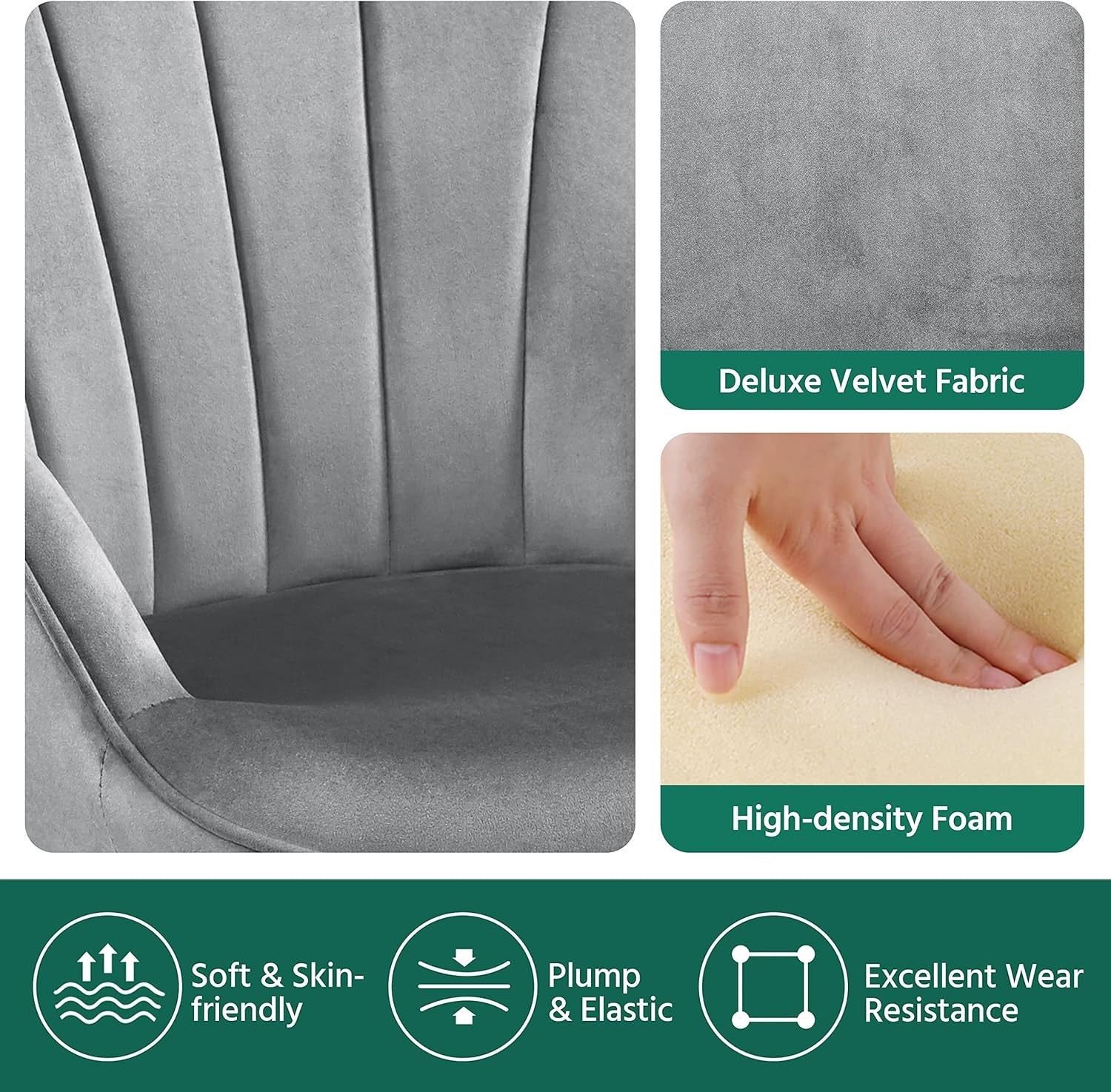 Light Grey Velvet Tub Chair Set of 2 – Plush Upholstered Accent Seats