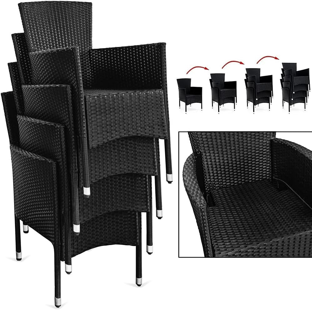8 Seater Rattan Garden Dining Set with Cushions & Glass Table Black