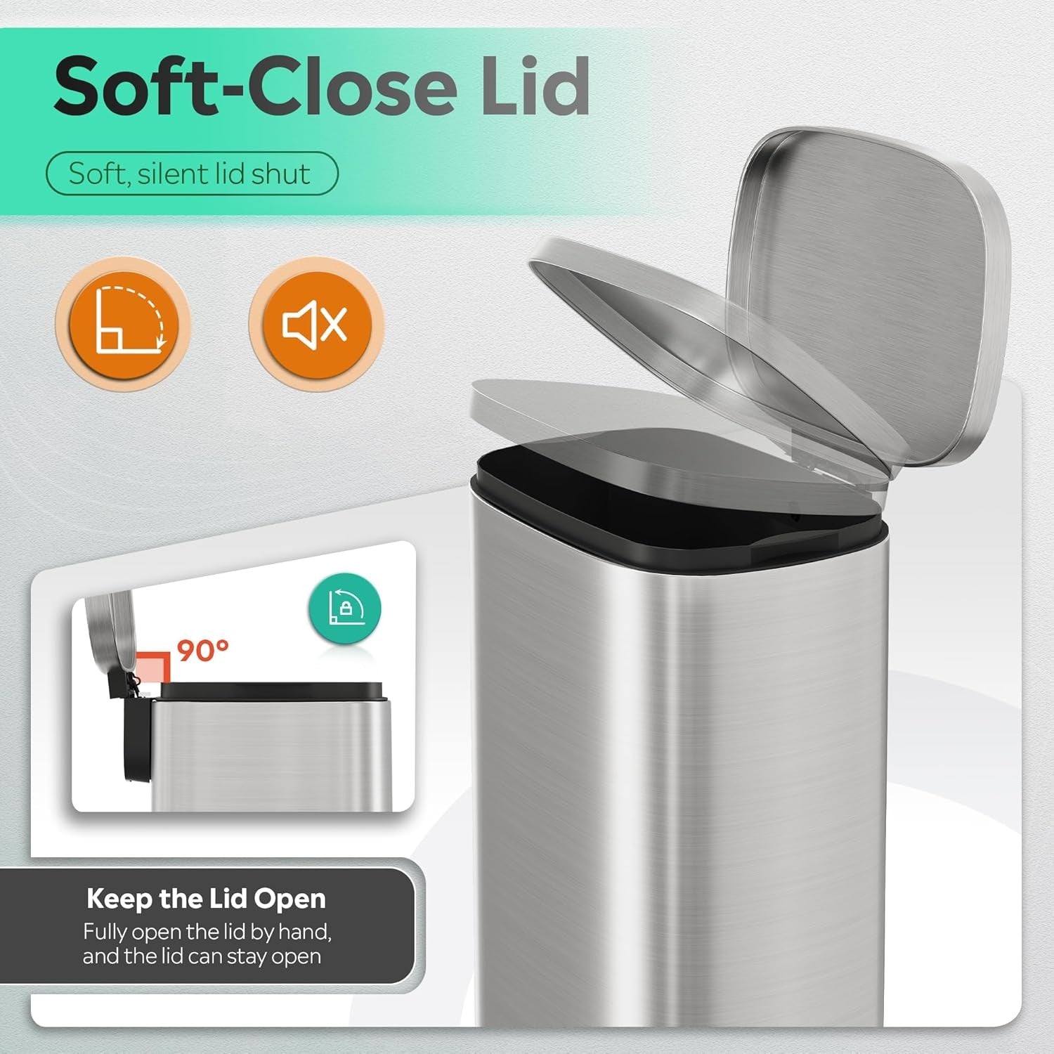 50L Stainless Steel Pedal Bin – Soft Close Lid, Removable Inner Bucket