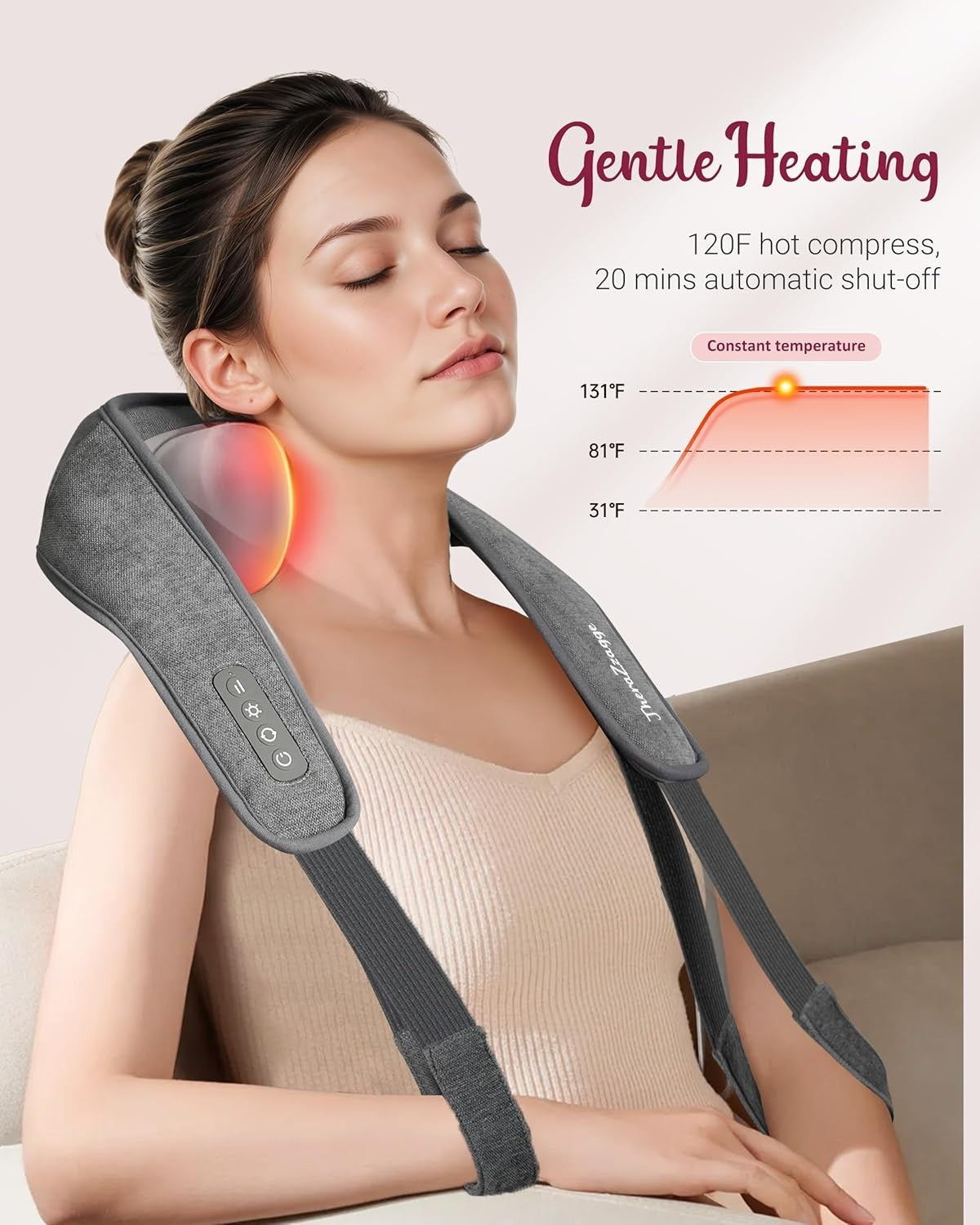 Cordless Neck Shoulder Back Massager with Heat & Deep Kneading