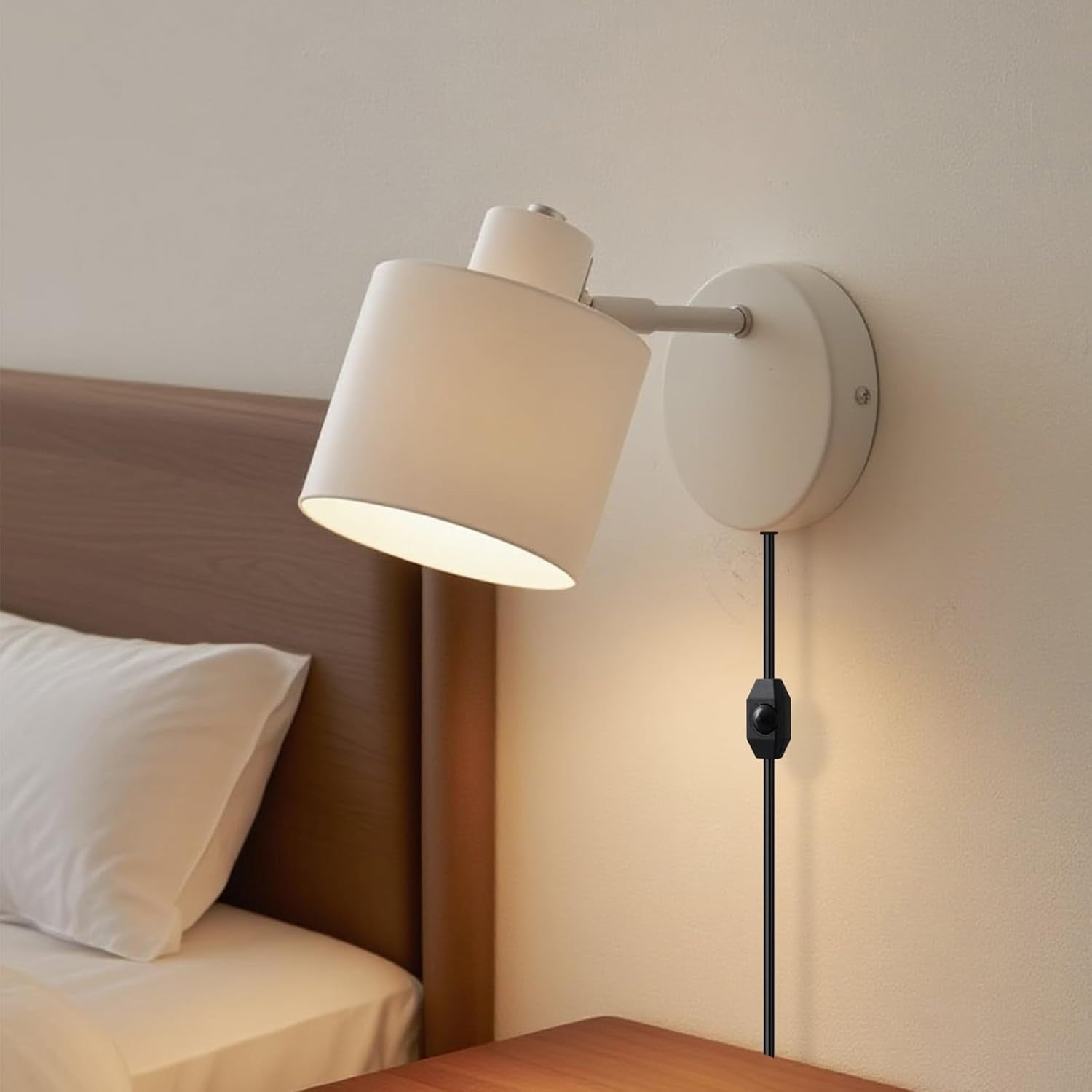 Dimmable Plug-in Wall Sconce Light, 360° Rotatable, Modern Metal Lamp