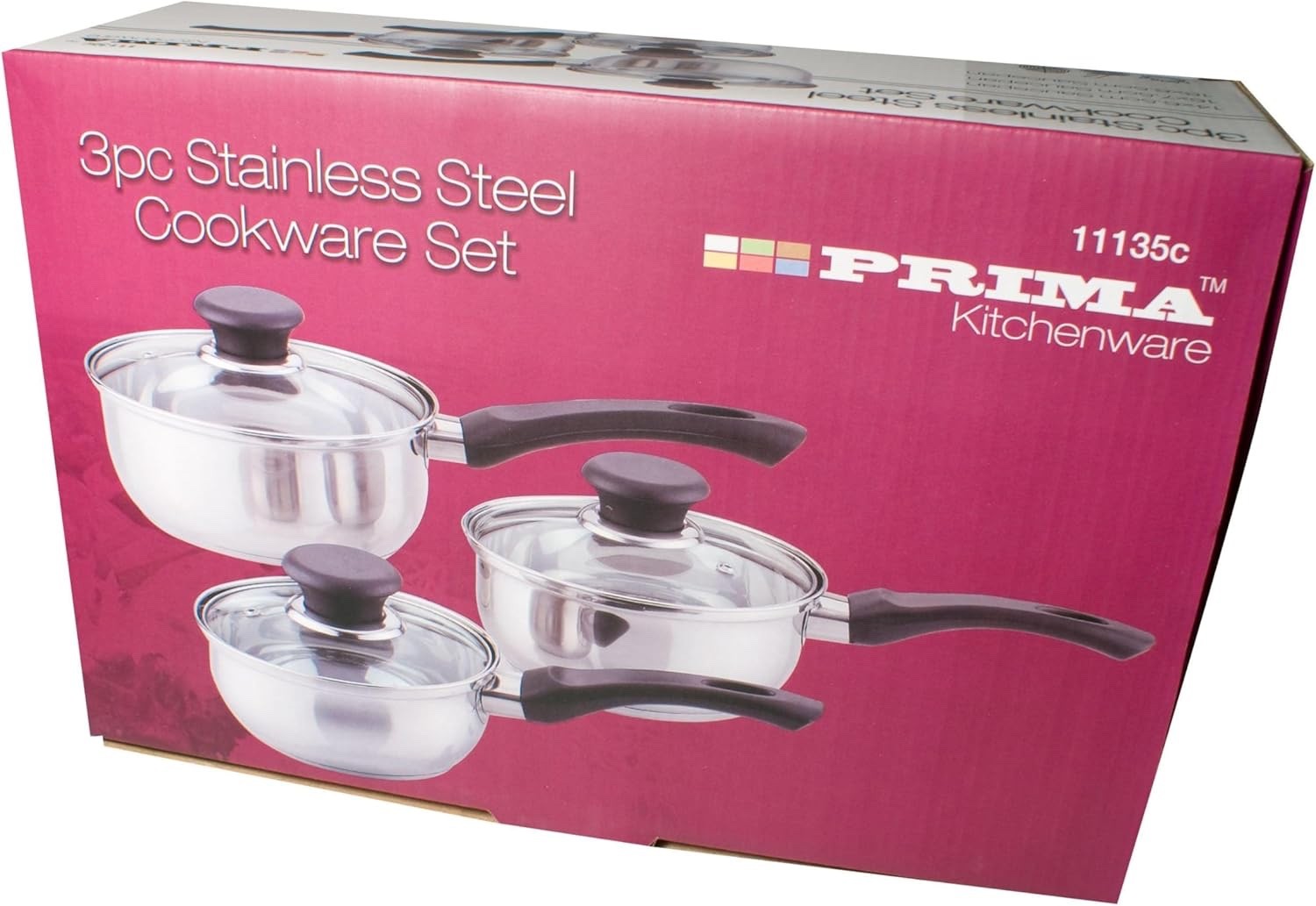 3Pcs Stainless Steel Saucepan Set with Glass Lids – 14cm 16cm 18cm