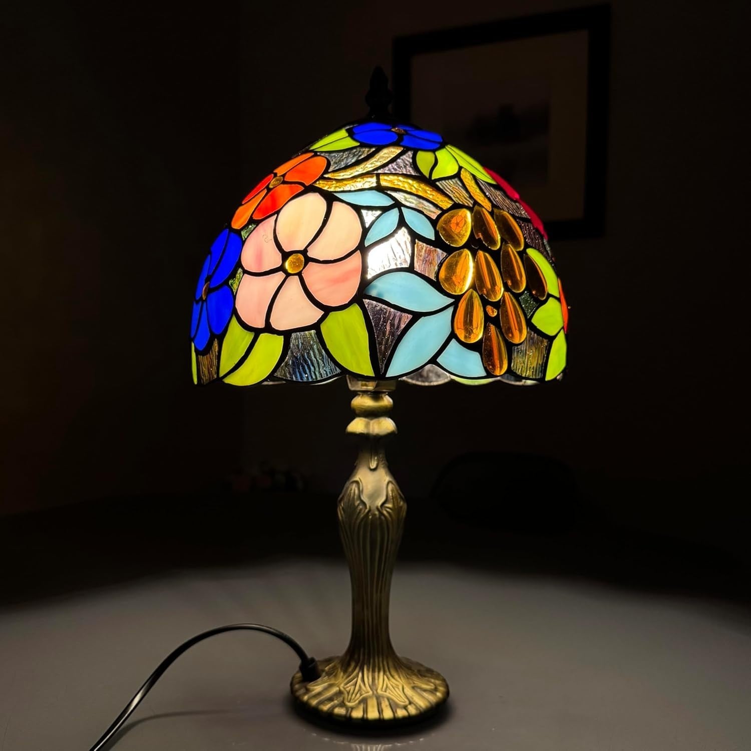 Colorful Tiffany Style Stained Glass Table Lamp with Warm Light 41cm
