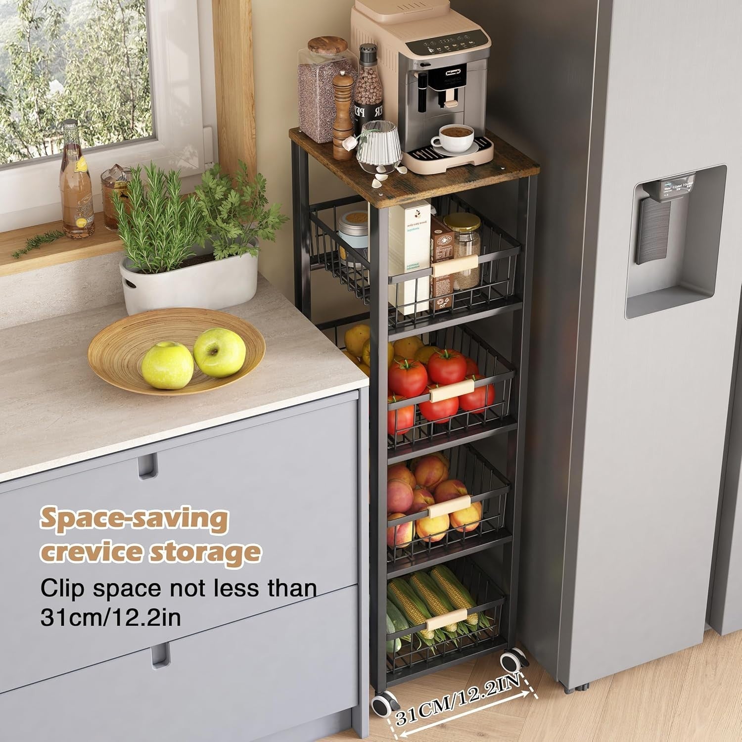 5 Tier Kitchen Trolley 107cm Rolling Storage Cart