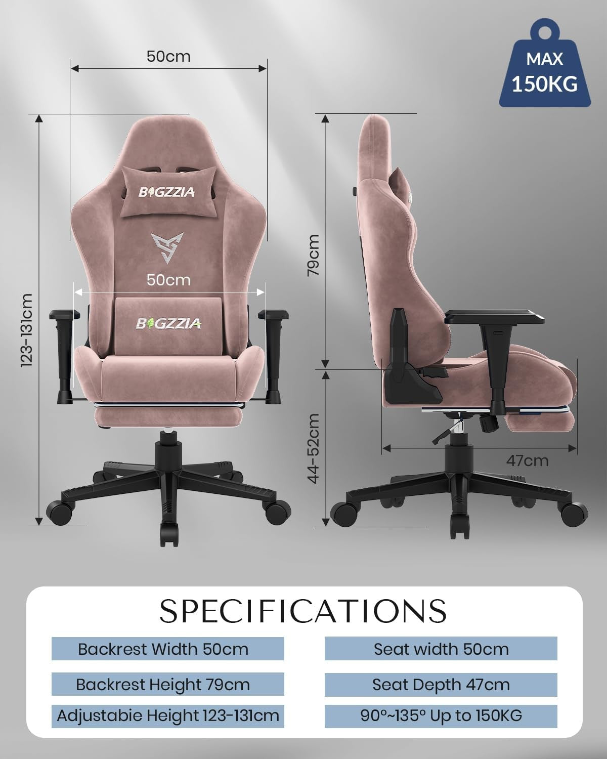Pink Gaming Chair with Cat Ears Massage Lumbar Recliner