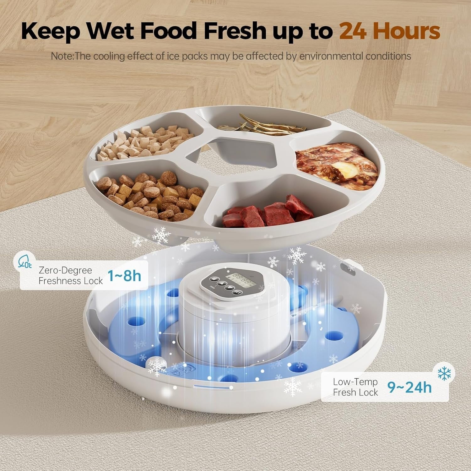 Automatic Cat Feeder Wet Dry Food Timer 5 Meal Ice Pack Pet Feeder