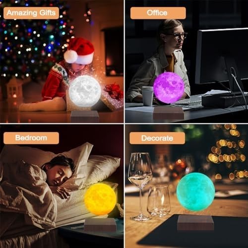 3D Printed Magnetic Levitating Moon Lamp 16 Color Floating LED