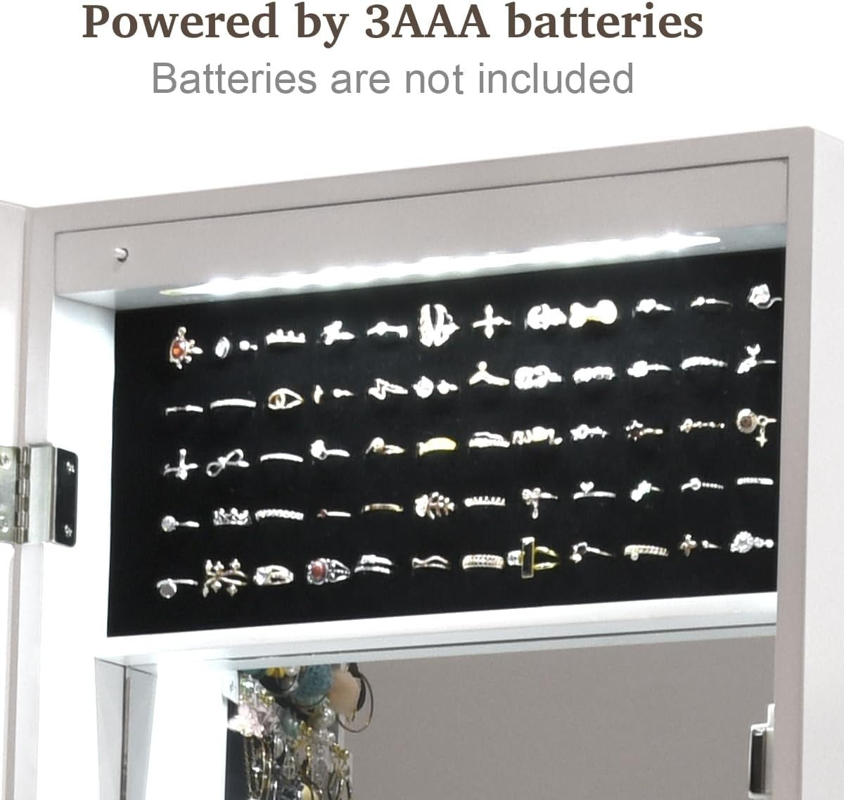White LED Jewellery Cabinet Wall or Door Mounted Full Length Mirror