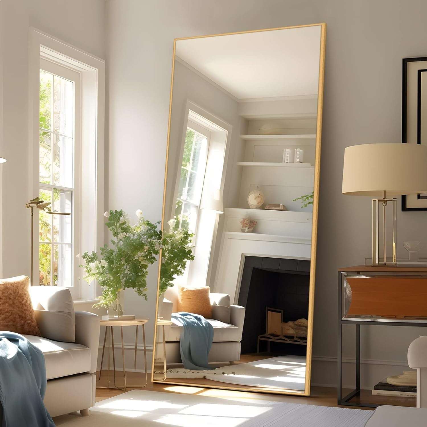 Large Full Length Mirror Gold Frame 69"x32" Wall Mount Floor Standing