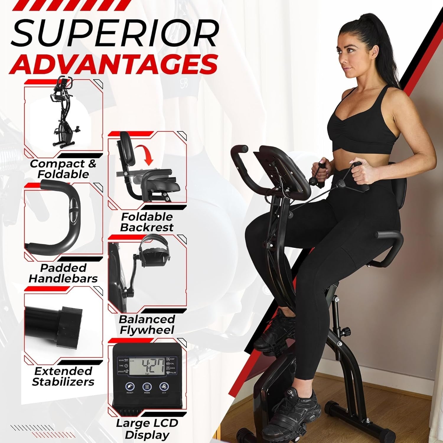 4-in-1 Folding Exercise Bike w/ Auto Magnetic Resistance, App & VR Compatible