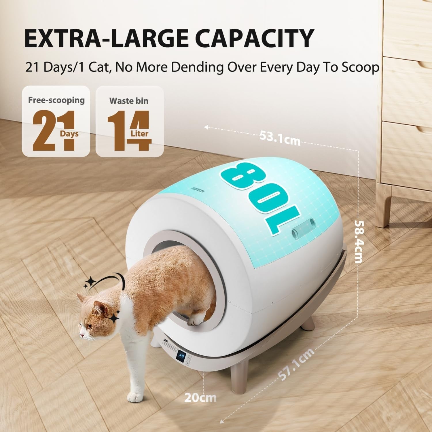 80L Self Cleaning Cat Litter Box App Control Multi Cat Auto Tray