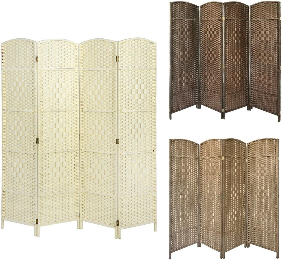 4 Panel Natural Wicker Folding Room Divider Handwoven Privacy Screen 170cm