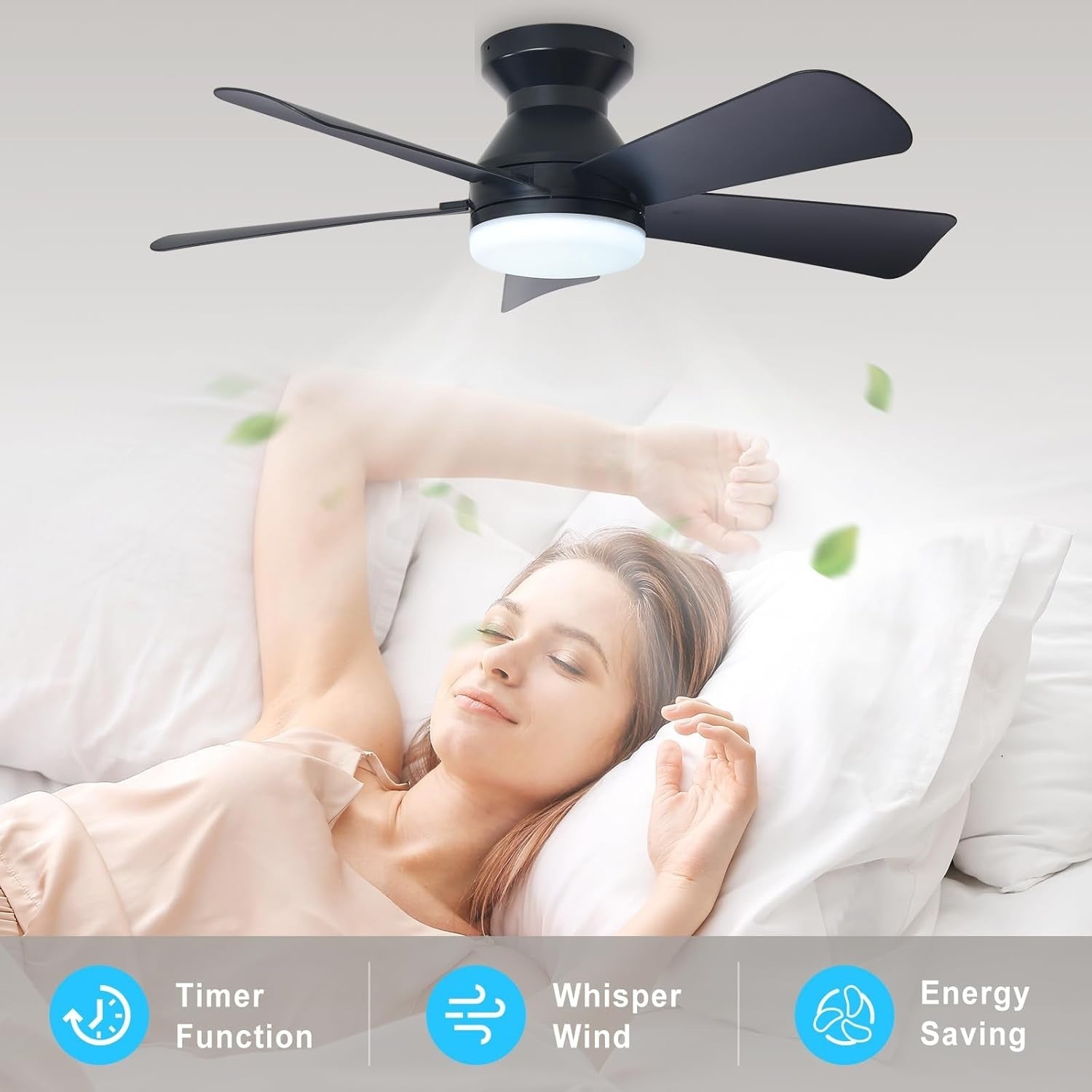 35-Inch Black Ceiling Fan with Lights 5 Blades 6 Speeds Remote
