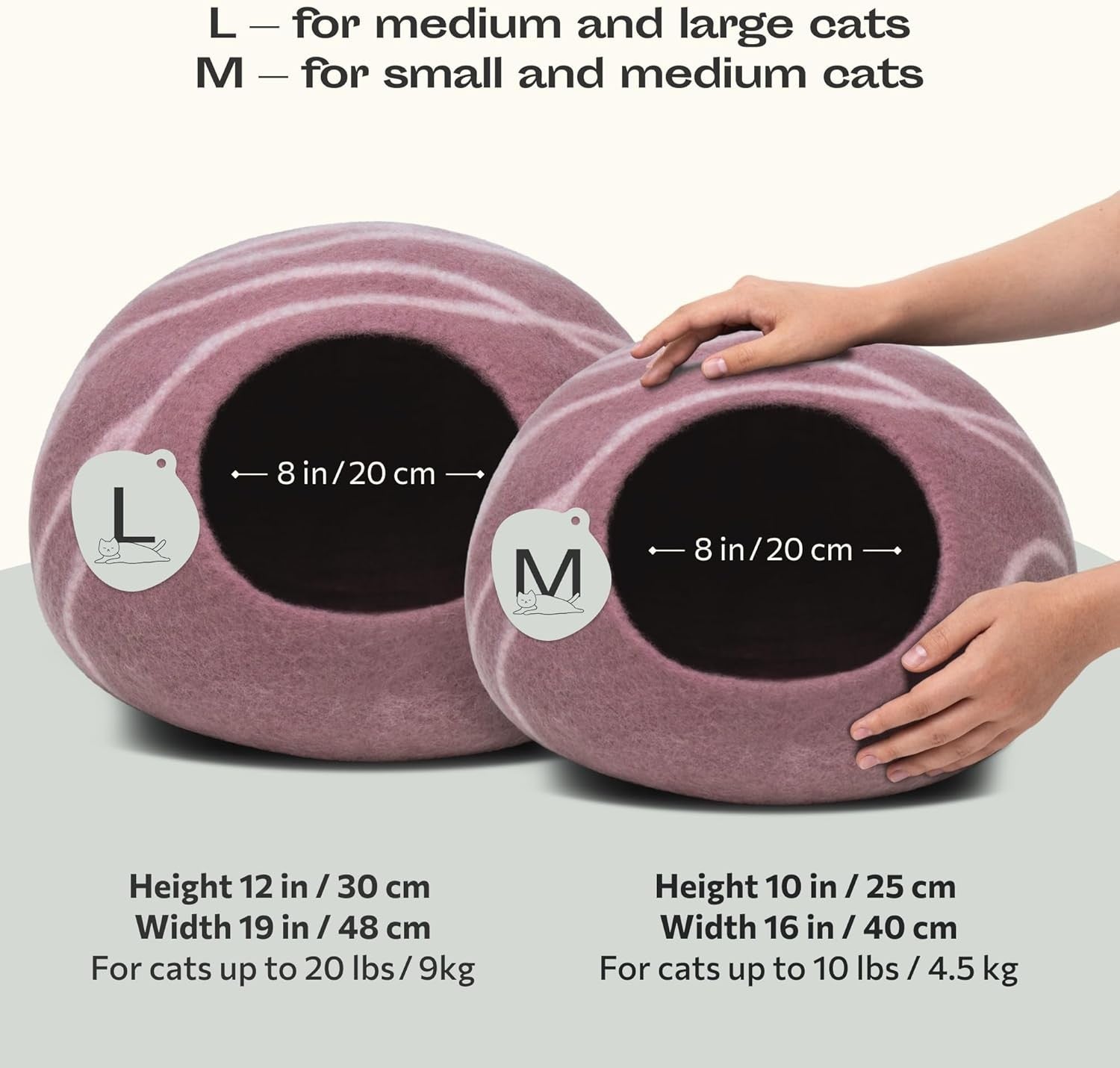 Large Felt Cat Cave Bed Handmade Merino Wool Indoor Cat House Rose