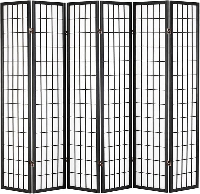 6 Panel Japanese Style Folding Wooden Room Divider – Shoji Privacy Screen
