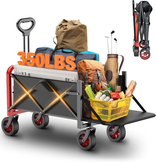 Black 200L Folding Camping Wagon Heavy Duty Festival Beach Garden Trolley 350lbs