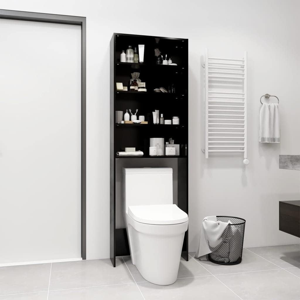 Black Washing Machine Cabinet Over-Washer Storage Unit with Shelves 64×24×190cm
