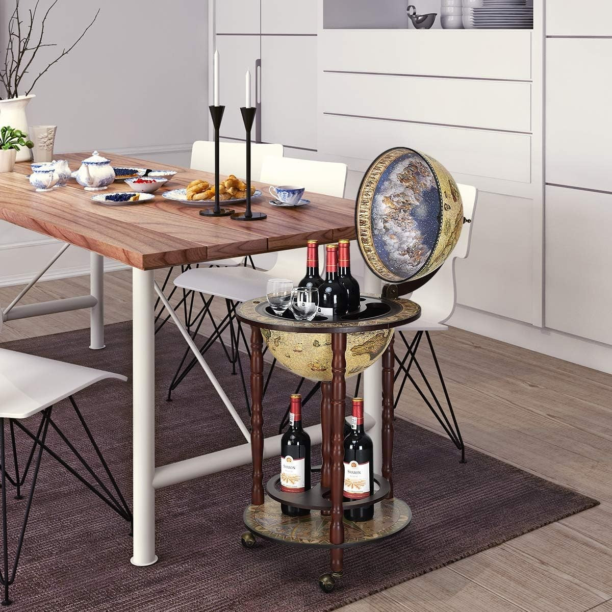 Vintage Globe Bar Drinks Cabinet on Wheels Wine Storage Table Mini Bar