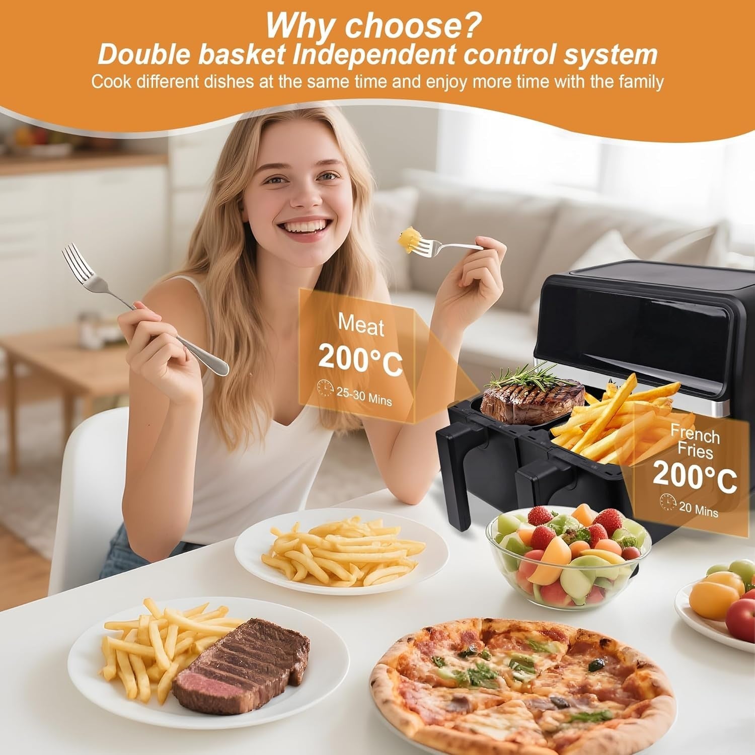 Dual Basket Air Fryer 9L | 14 Programs, LED Touch, 360° Crisping Low-Oil Cooking