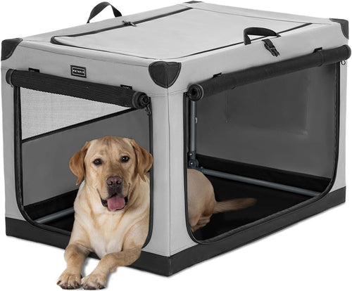 Foldable Large Soft Dog Crate – Portable Travel Kennel for Home & Car (Grey)