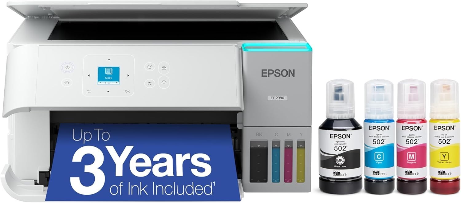 EcoTank ET-2980 White Wi-Fi All-in-One Supertank Printer | Print, Scan, Co