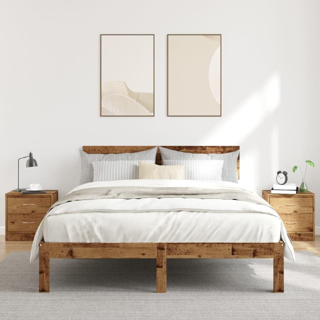 Set of 2 Rustic Oak Bedside Tables | 2 Drawer Wooden Nightstands 40x30x40cm