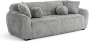 Grey Plush 3 Seater Sofa Deep Seat Fluffy Teddy Fabric Comfy Lounge Couch
