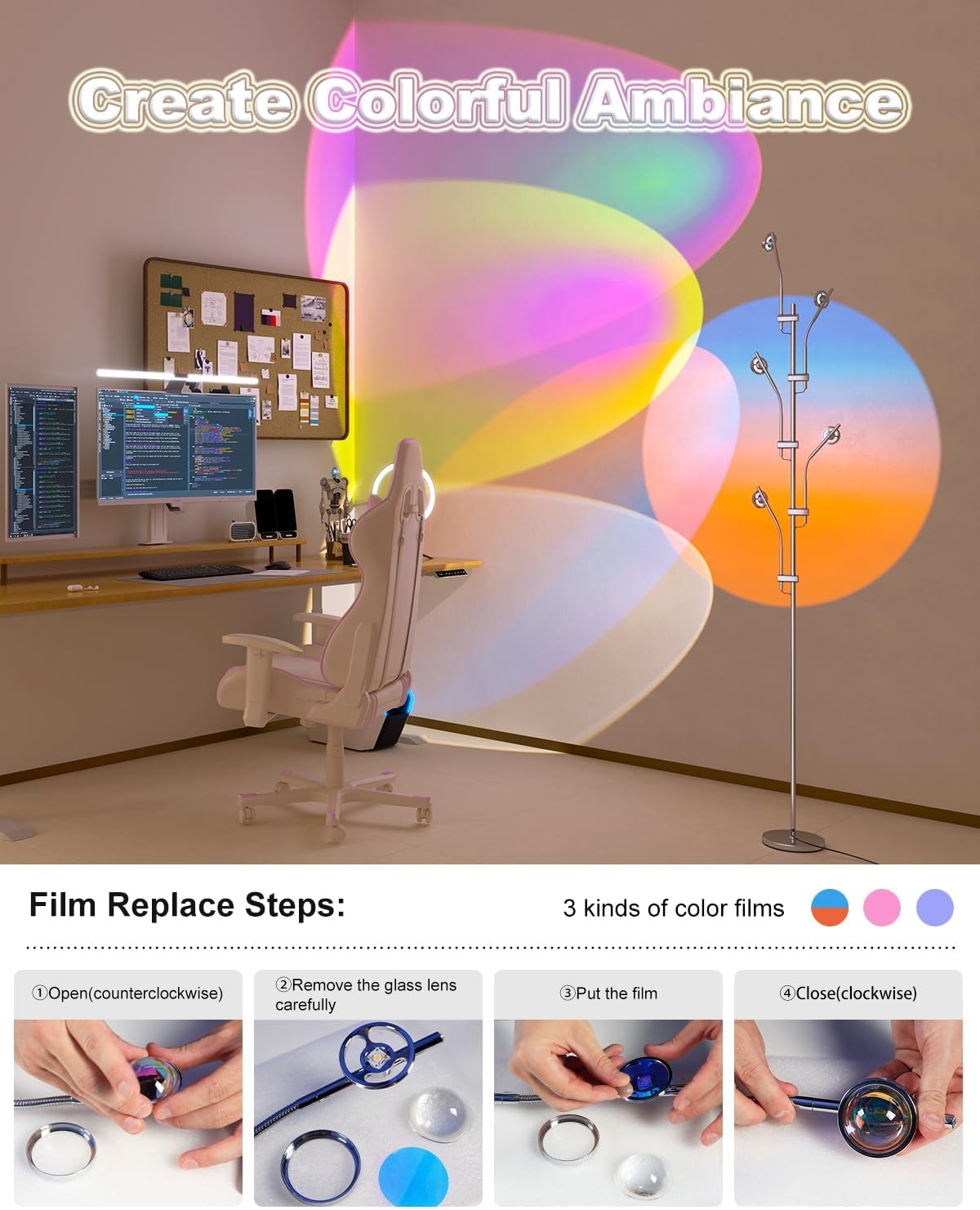 RGB Halo Projector Floor Lamp Multi Head Ambient LED Mood Light