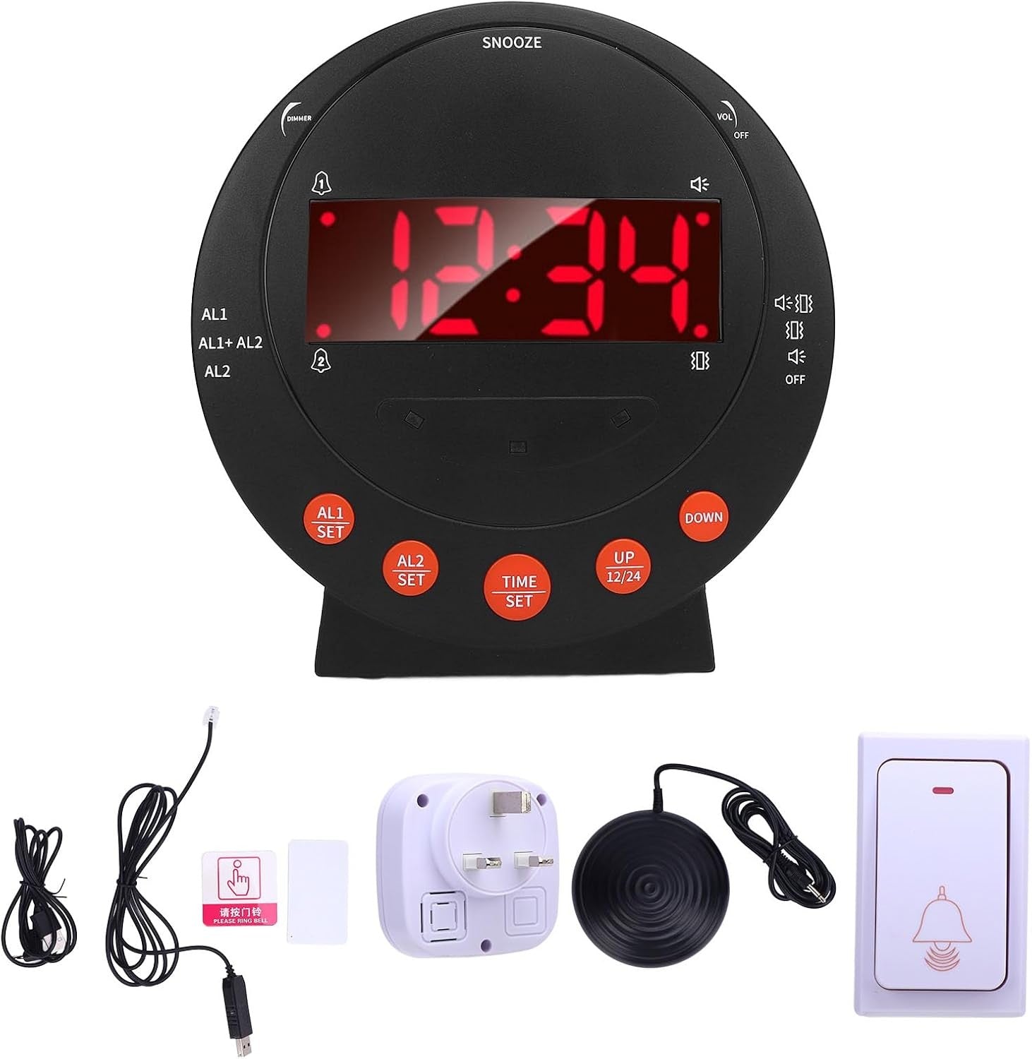 Vibrating Alarm Clock LED Dual Alarm Flashing Light Heavy Sleepers Deaf
