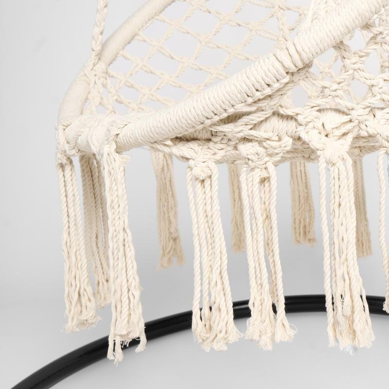 Cream Hanging Egg Chair Hammock Swing Indoor Outdoor Macrame Garden Seat