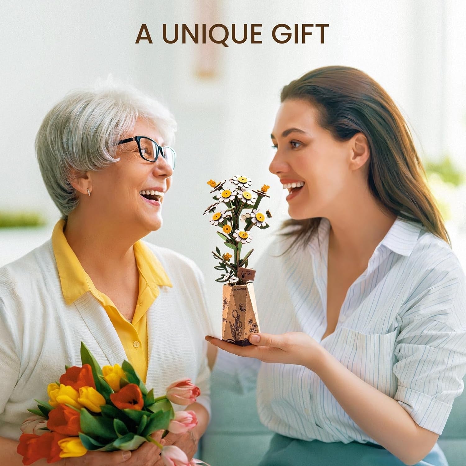 3D Wooden Flower Puzzle DIY Kit - Handmade Floral Model for Home Decor