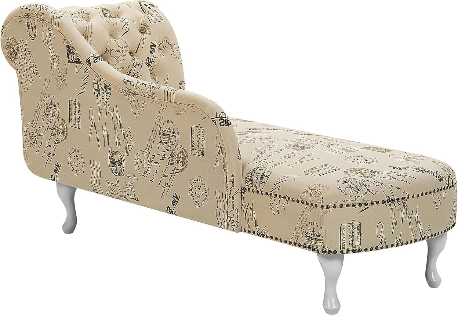 Vintage Right Hand Chaise Lounge Beige Polyester Fabric Tufted Backrest
