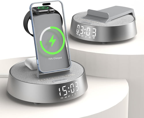 Wireless Charging Alarm Clock Bluetooth Speaker Night Fast Charger