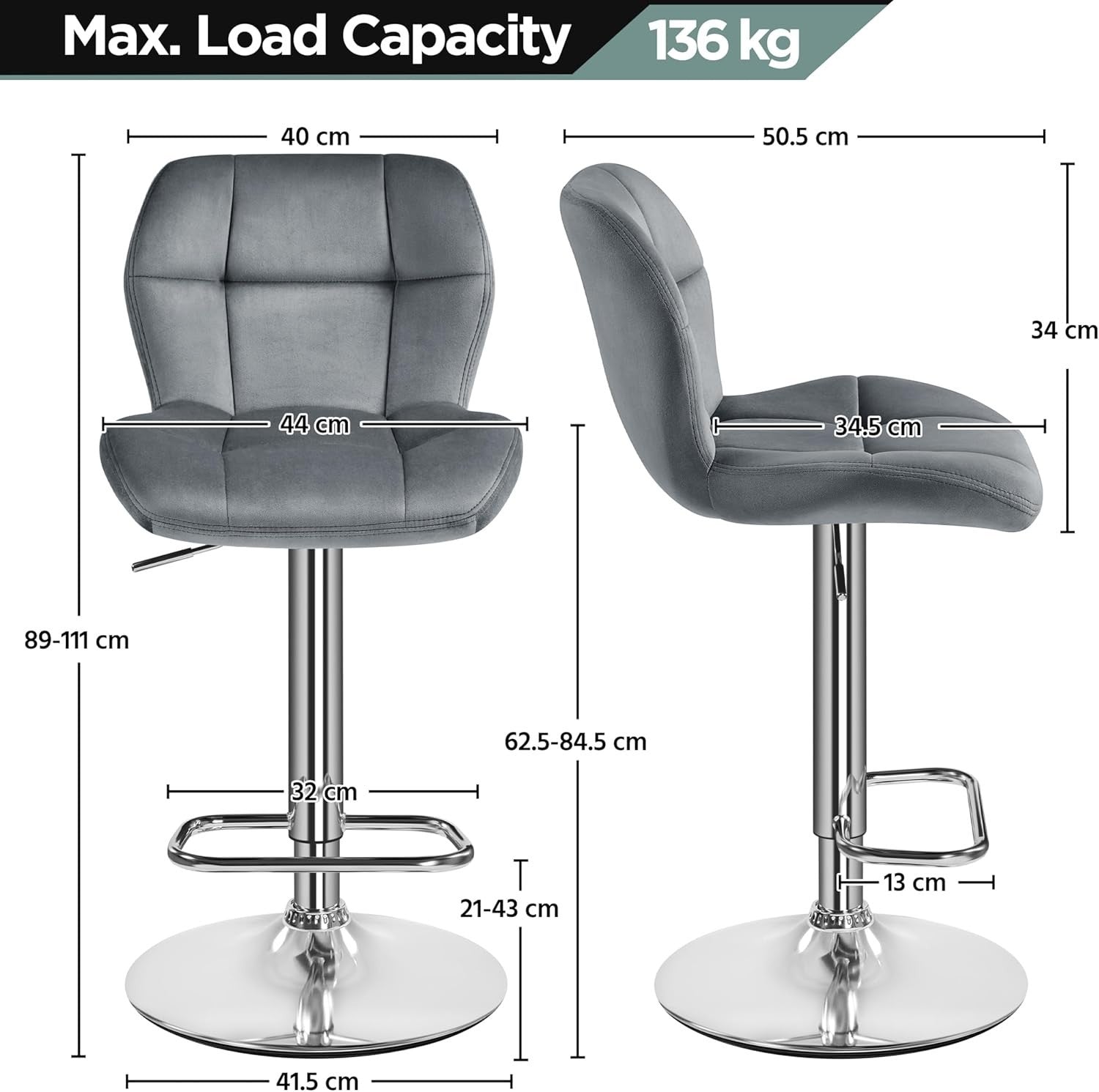 Swivel Adjustable Bar Stools Set of 2 PU Leather Counter Chairs