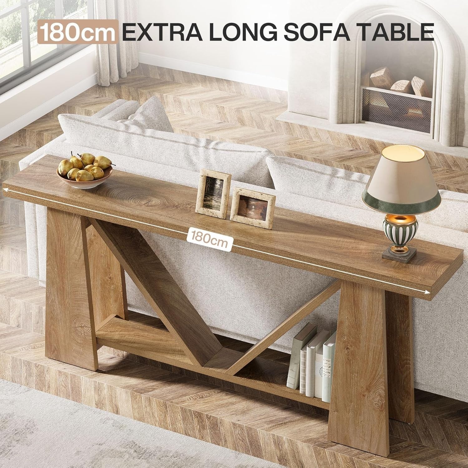 Extra Long 180cm Farmhouse Console Table, Narrow Entryway Sofa Table