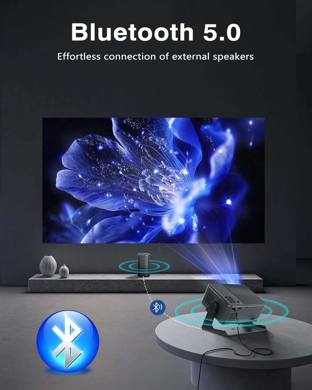 Mini Smart Projector Android 13 WiFi Bluetooth 4K Support 180° Rotate