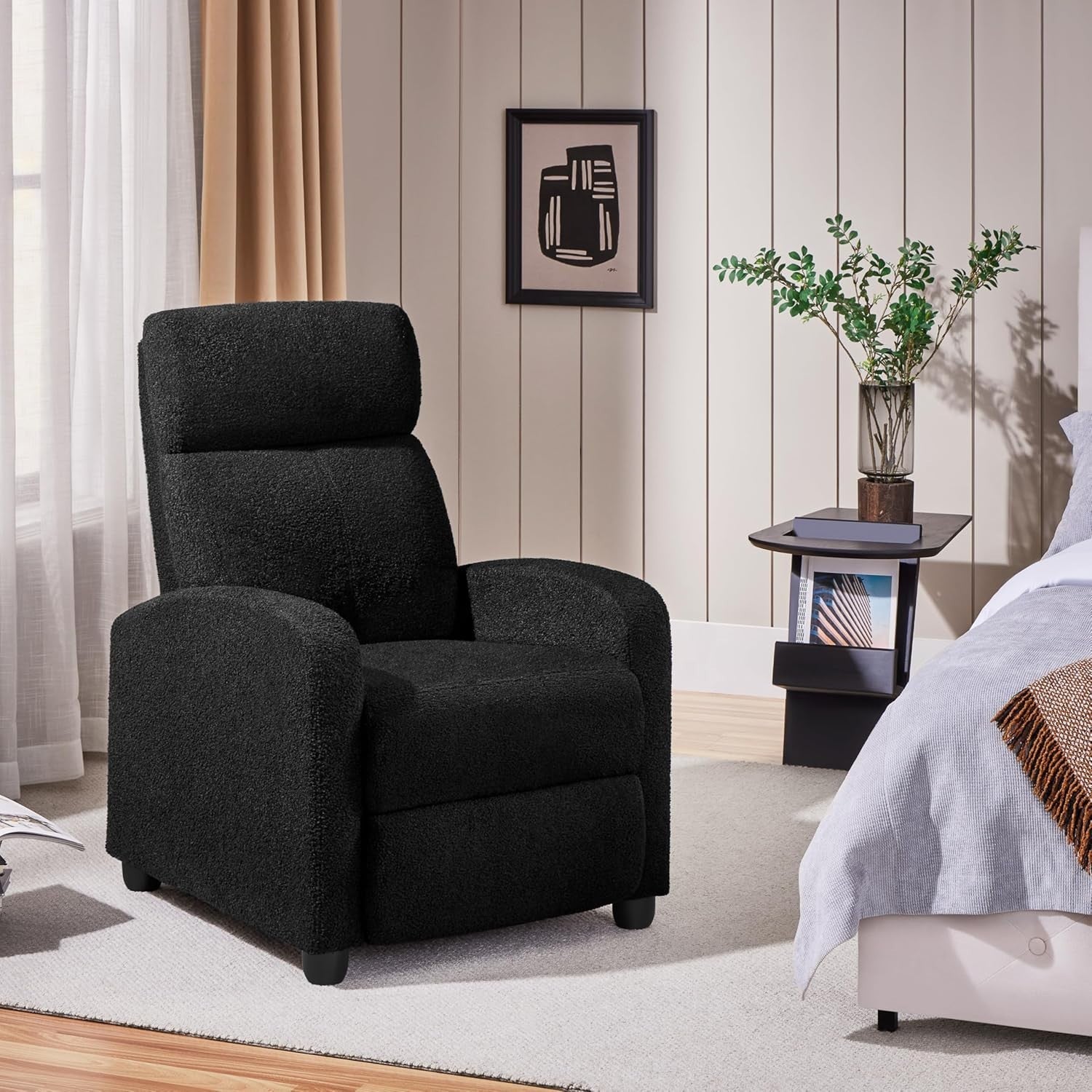 Black Recliner Chair Fabric Adjustable Lounge Armchair Home Cinema Sofa