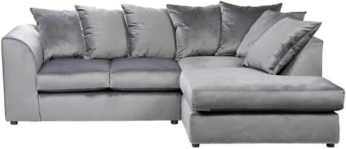 Grey Plush Velvet 4 Seater L Shape Modular Corner Sofa RH/LH - Luxury Comfort