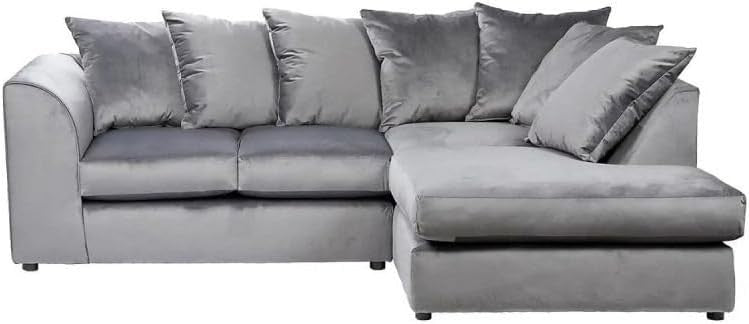 Grey Plush Velvet 4 Seater L Shape Modular Corner Sofa RH/LH - Luxury Comfort