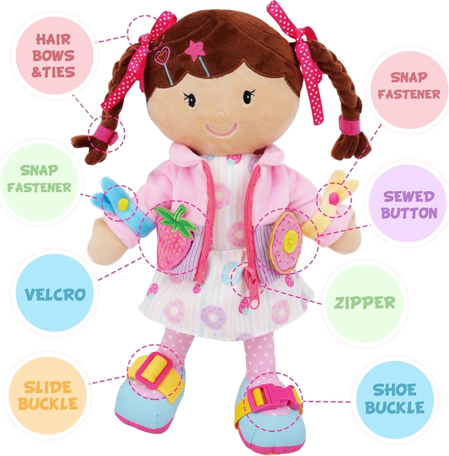 Montessori Dressing Skills Plush Doll 40cm Soft Educational Toy Toddler
