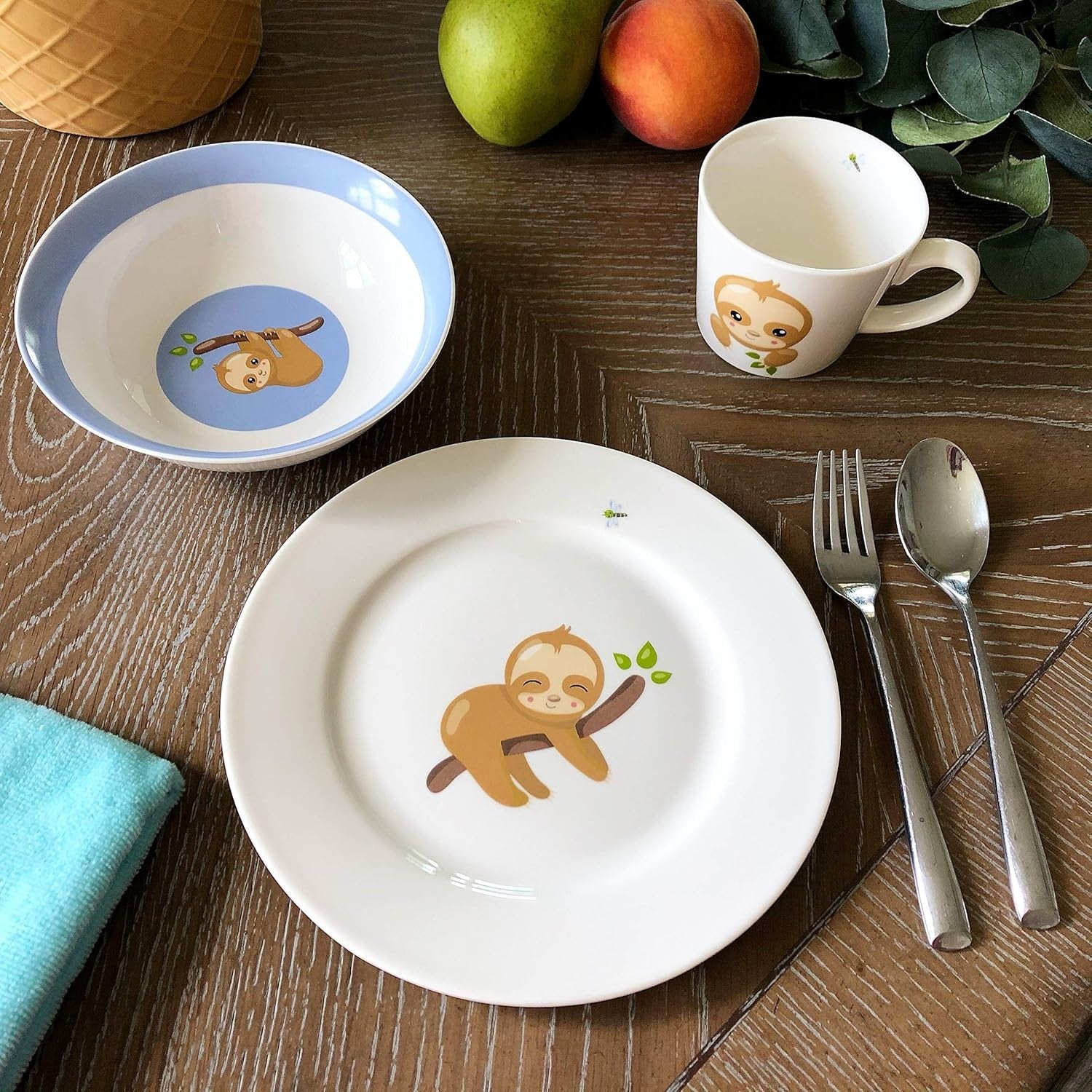 Kids Dinnerware Set 3 Piece Ceramic Plate Bowl Mug Cute Animal Microwave Safe