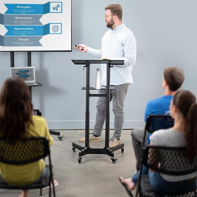 Rolling Laptop Podium Desk Height Adjustable Mobile Workstation on Wheels