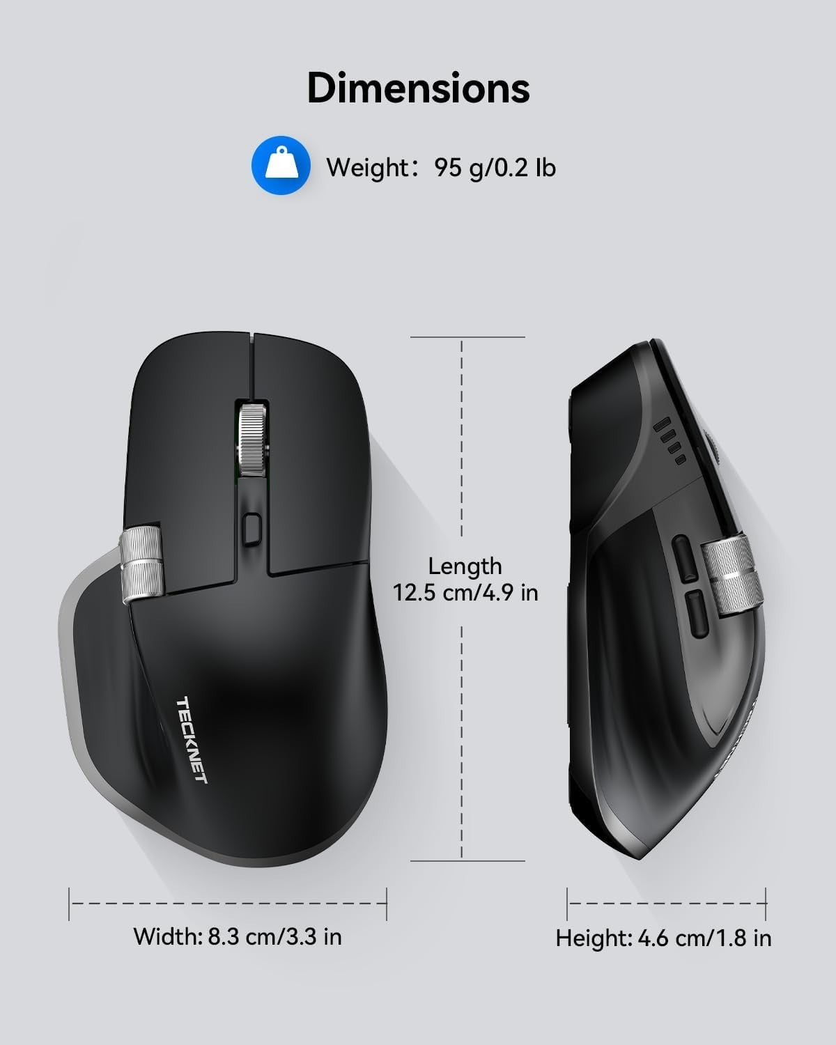Bluetooth Wireless Mouse Thumb Scroll Rechargeable Silent Ergonomic PC Laptop